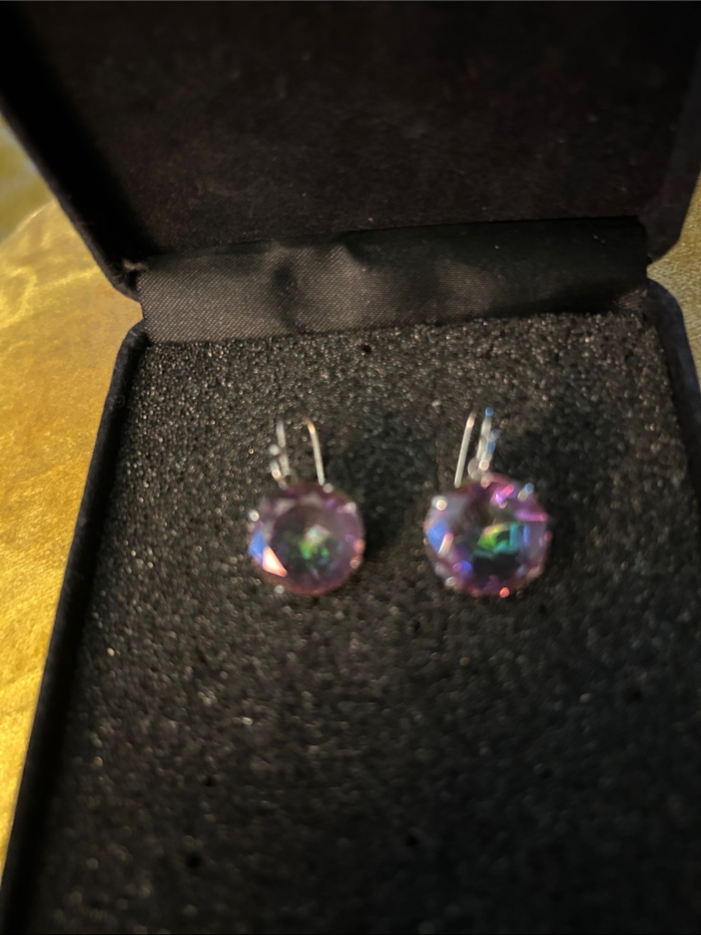 Mystic Aura Purple Crystal Drop Earrings Set in Sterling